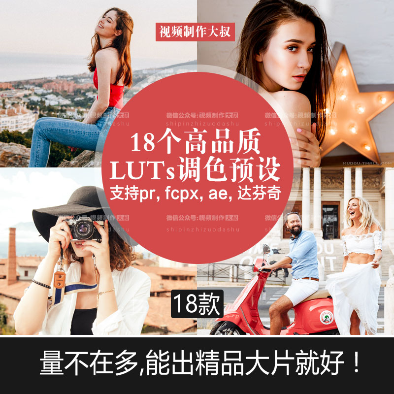 18个高品质LUTs调色预设,支持pr, fcpx, ae, 达芬奇